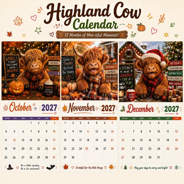 🐮 2027 Highland Cow Happiness Wall Calendar