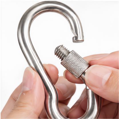 Snowboard Safety Leash Snap Hook – 304 Stainless Steel Spring Carabiner with Nut Design