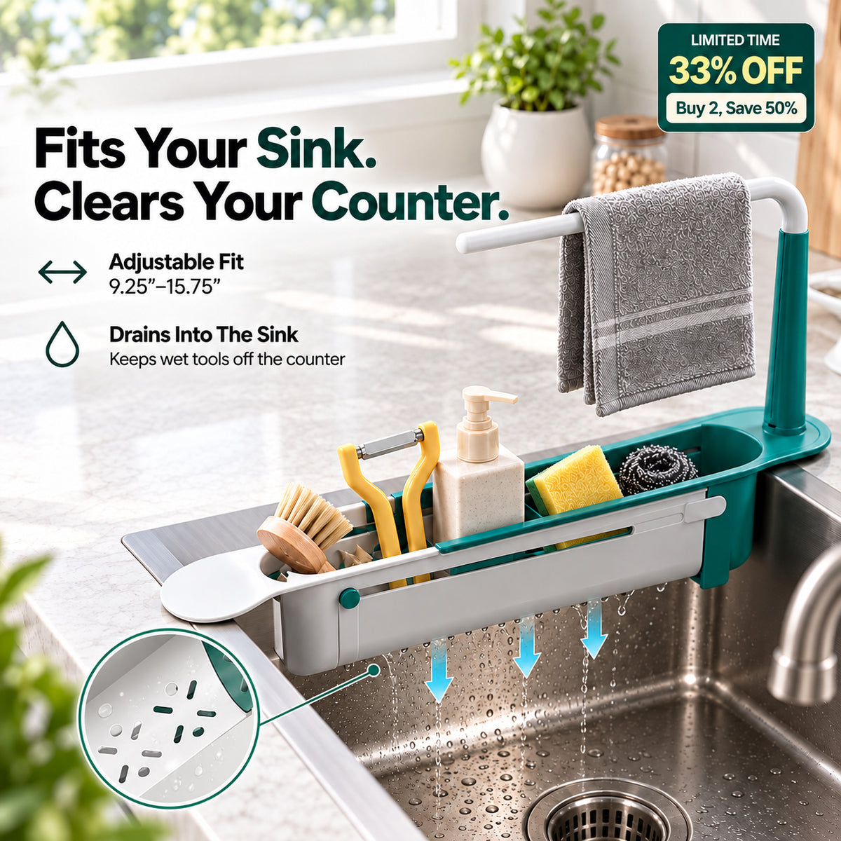 🔥 Buy 2, Save 50% — Upgraded Expandable Over-Sink Caddy